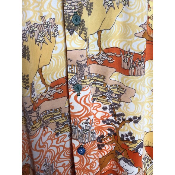 1970s CALIFORNIA SHIRT WORKS. Japanese Geisha Disco Printed Button. M. As Is - Picture 5 of 10